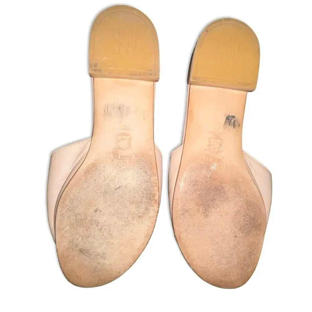 Stuart Weitzman Blush Pink Tan Leather Slip-ons Gold Buckle Size 7